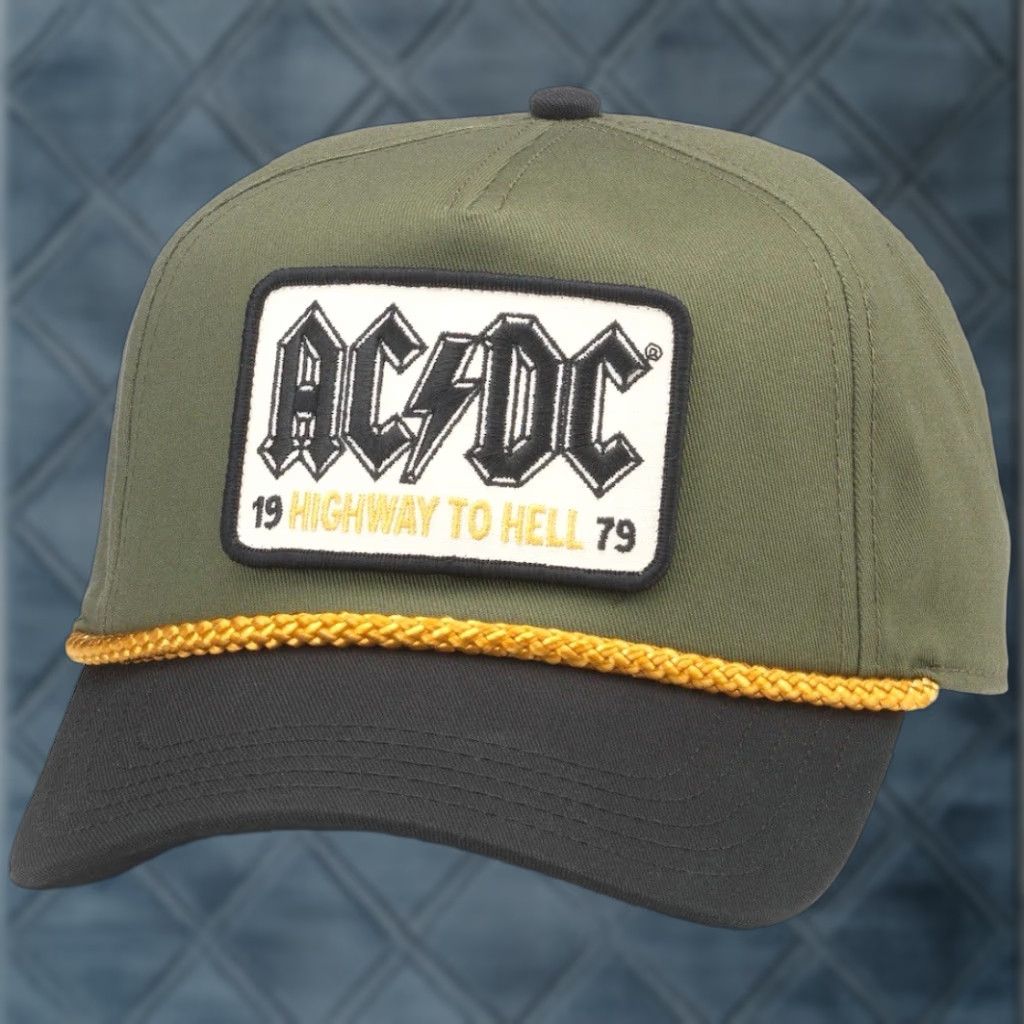 American Needle AC/DC Tour Hat Cap Snap Back Highway To Hell Concert Rock Band Patch Rope Olive Vintage No? Size ONE SIZE - 1 Thumbnail