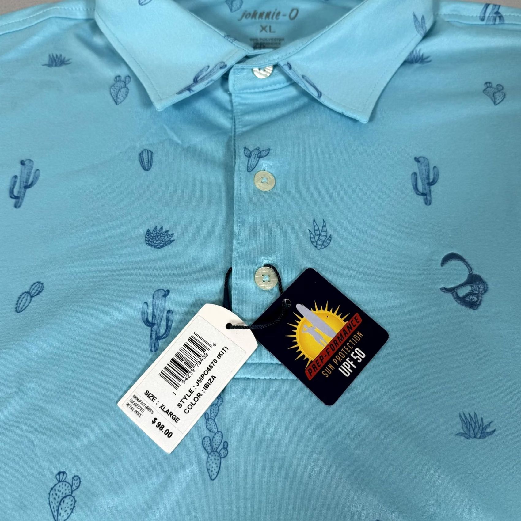 johnnie-O johnnie-O Polo Shirt Men XL Blue Prep-Formance Cactus Desert UPF 50 Golf Polo Short Sleeve Graphic Print Authentic Size US XL / EU 56 / 4 - 5 Thumbnail