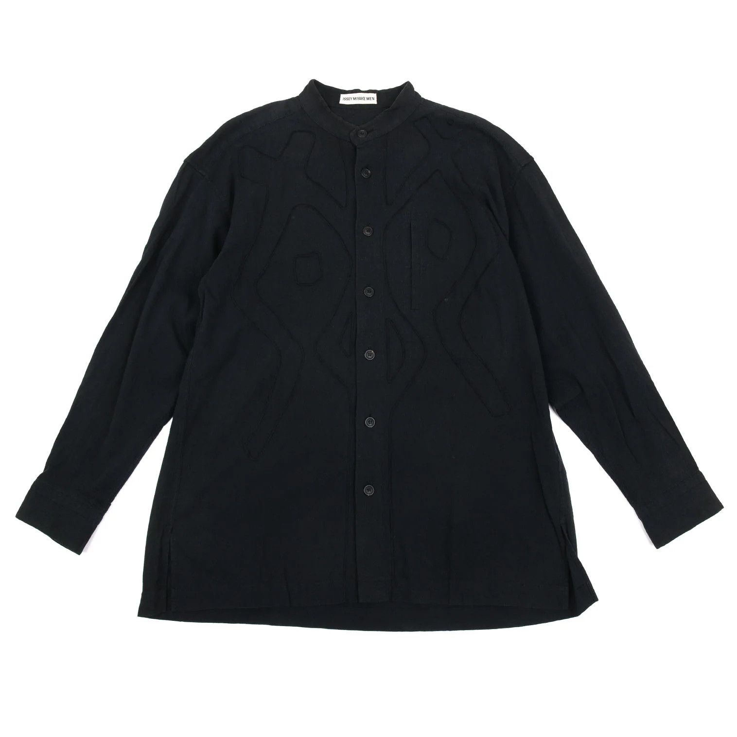 Issey Miyake Cotton Embroidered Mao Collar Shirt in Black, Size M Size US M / EU 48-50 / 2 - 1 Thumbnail