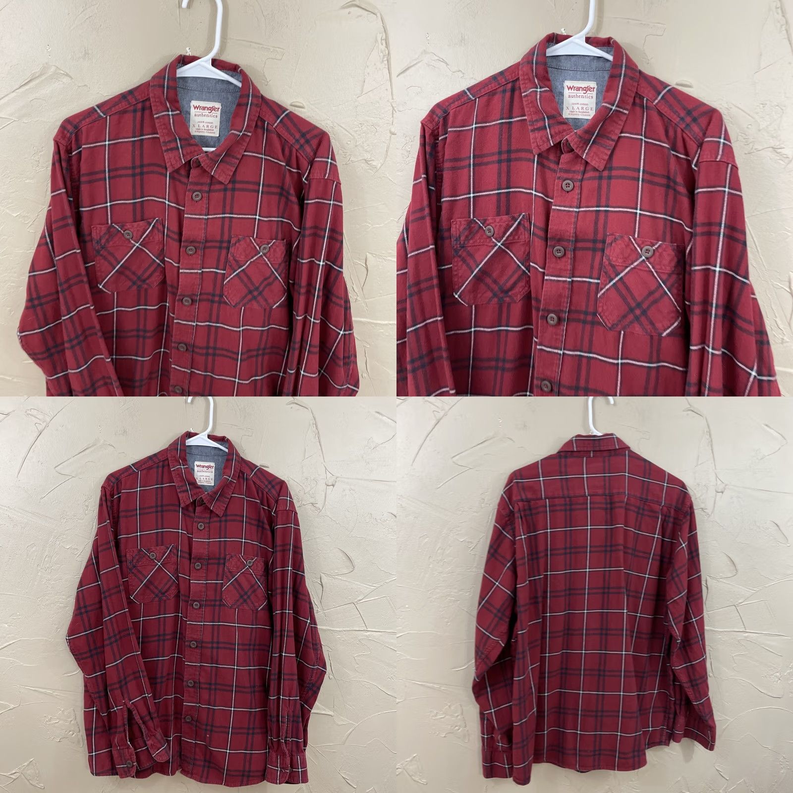 Wrangler VINTAGE Wrangler Authentic Button Shirt Men XL Western Red Plaid Flannel Classic XL 50" Size US XL / EU 56 / 4 - 10 Thumbnail