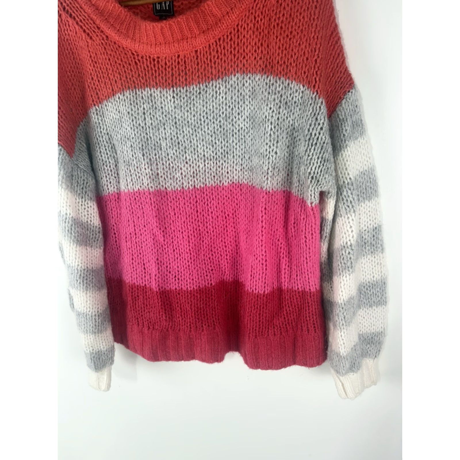 Gap Gap Women’s L Sweater Chunky Knit Wool Alpaca Striped Pullover Fall Winter Casual Size L / US 10 / IT 46 - 3 Thumbnail