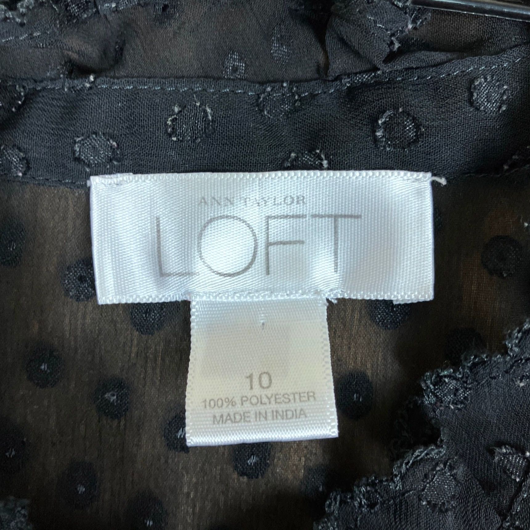 Ann Taylor Ann Taylor LOFT Blouse Black Button Down Sheer Popcorn Long Sleeve 10 Women Clothing Shirt Size L / US 10 / IT 46 - 6 Thumbnail
