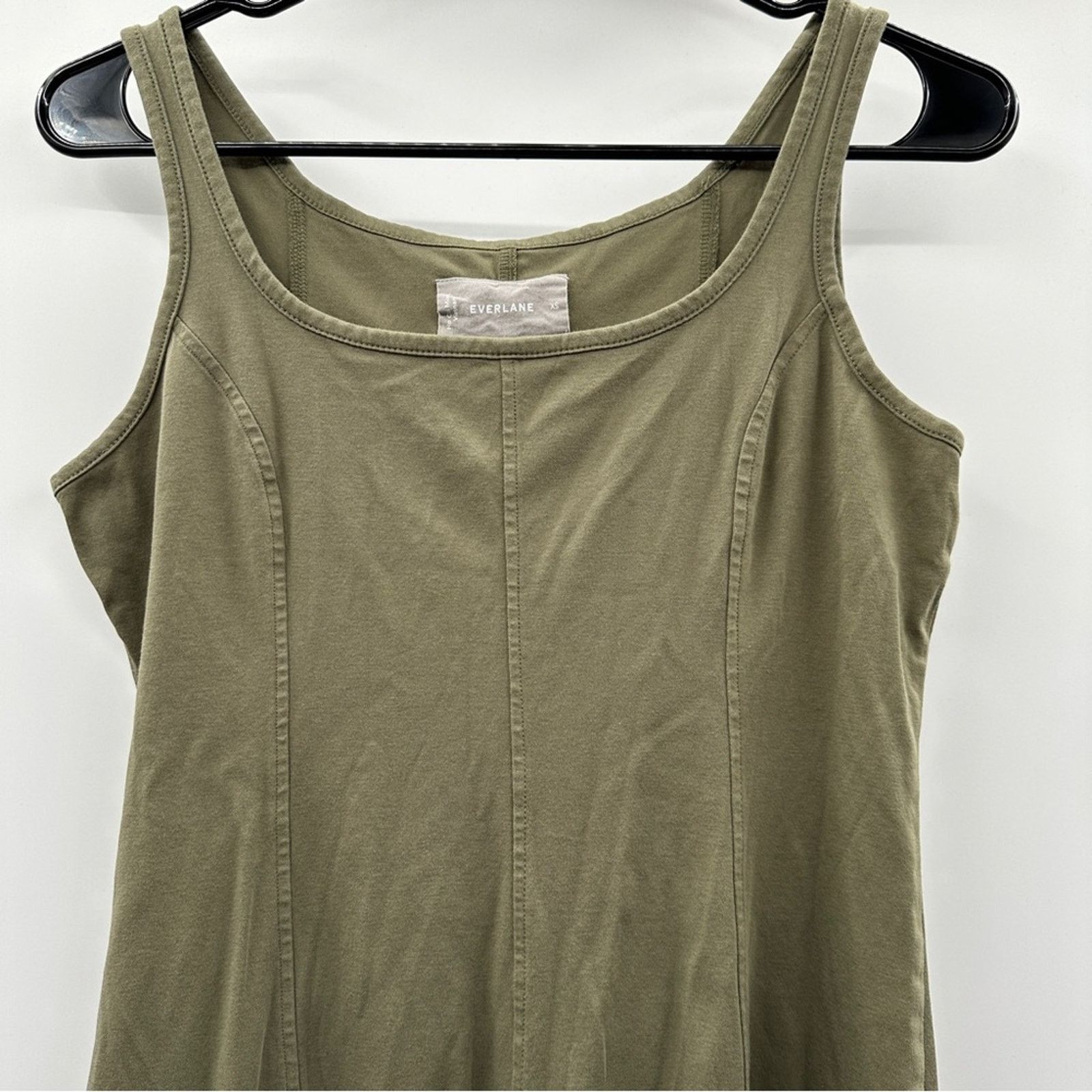 Everlane Olive Green Sleeveless Scoop Fit & Flare Midi Dress