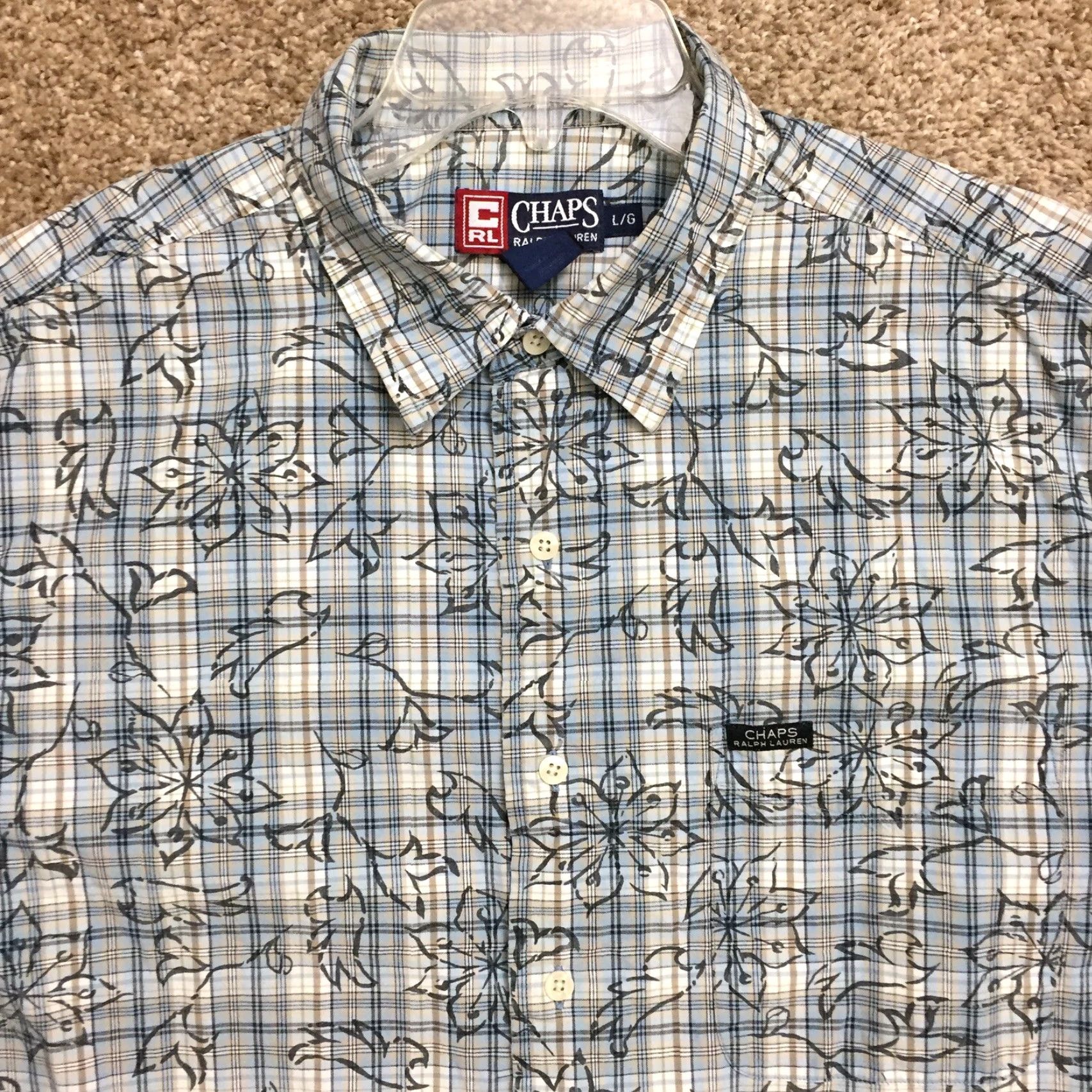 Chaps Chaps Shirt Mens Large Blue Plaid Floral Short Sleeve Button Up Size US L / EU 52-54 / 3 - 3 Thumbnail