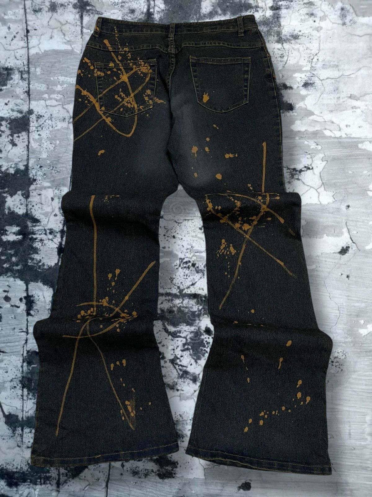 VTG Japan Designer Haphazard Flared Art Splash Bleach Denim