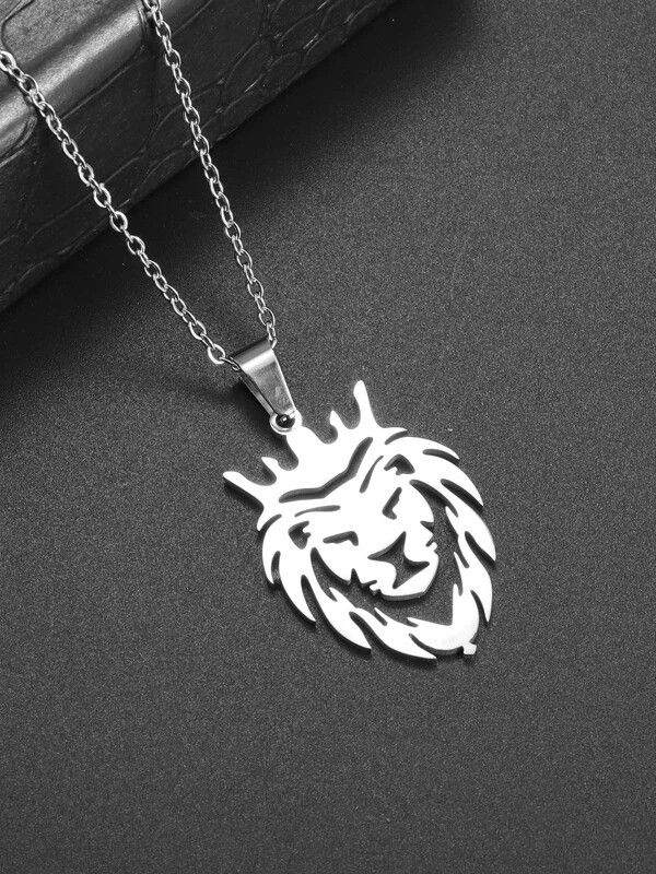 Jewelry x Vintage Lion Pendant Y2K Necklace Chain in Silver, Men's