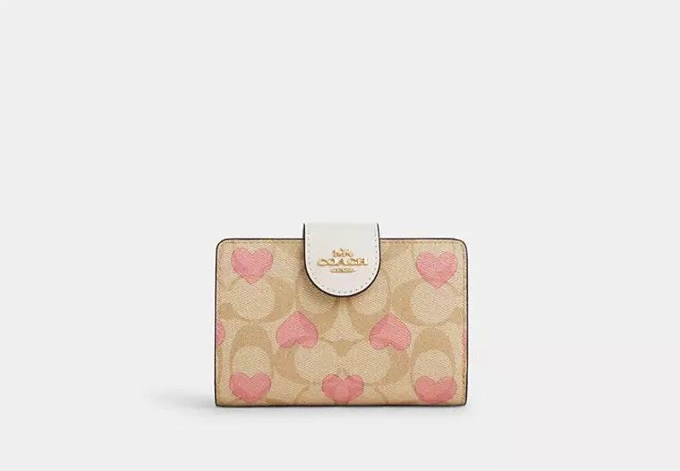 image of Coach Medium Corner Zip Wallet With Heart Print Cq146 in Gold, Women's