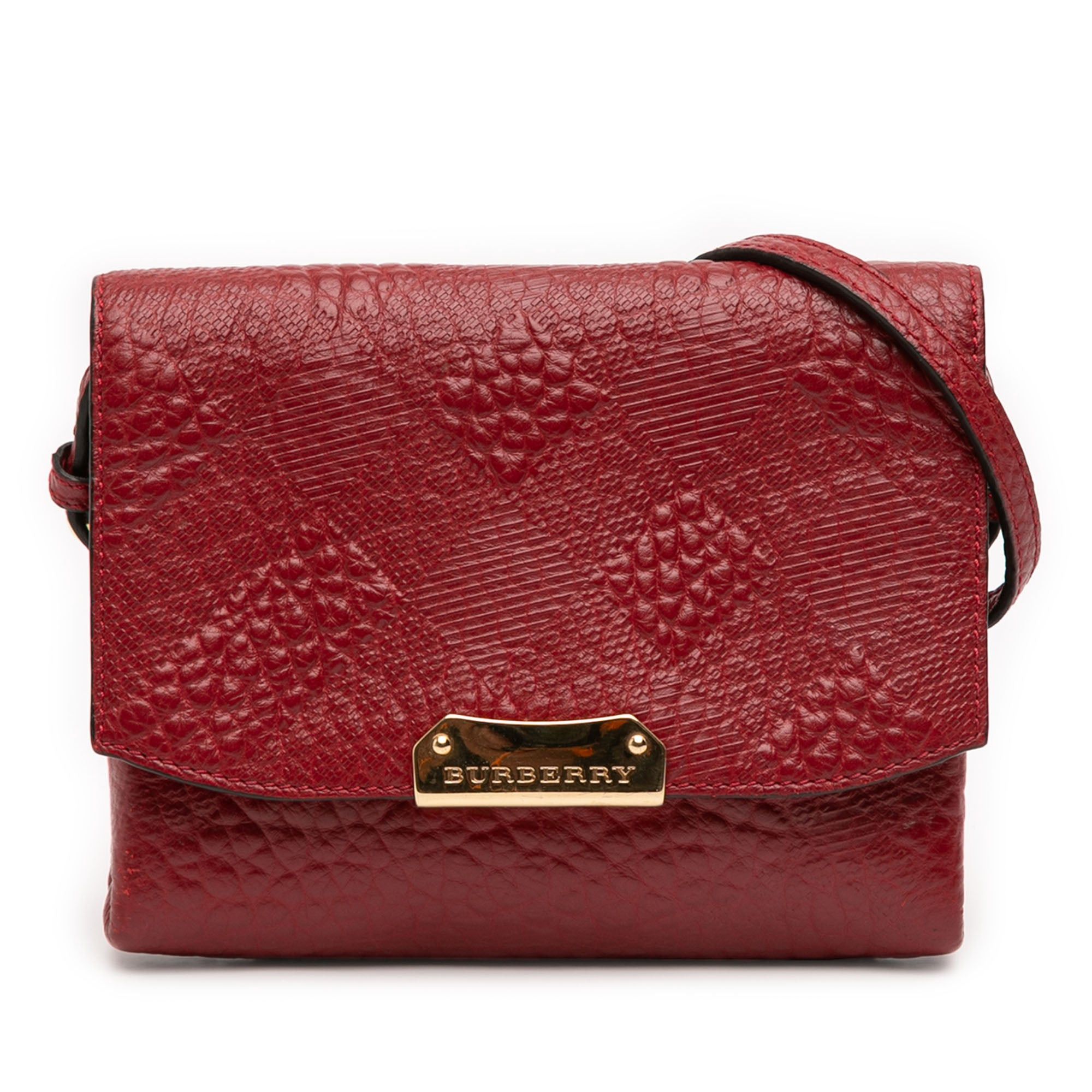 Burberry Embossed Grain Check Leather Langley Crossbody Size ONE SIZE - 1 Thumbnail