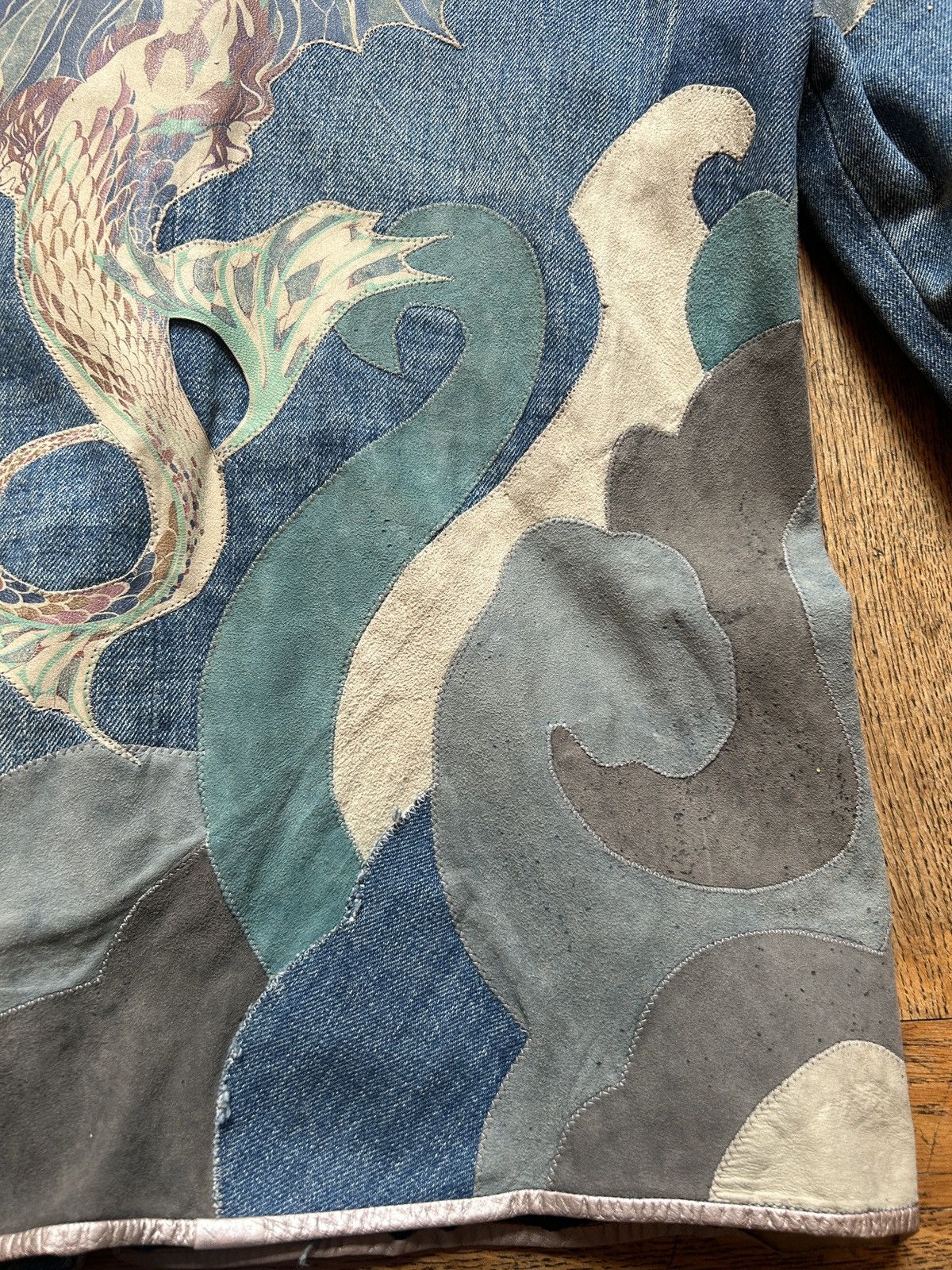 Roberto Cavalli 1970s Mermaid Patchwork Leather and Denim Blazer Size US S / EU 44-46 / 1 - 8 Thumbnail