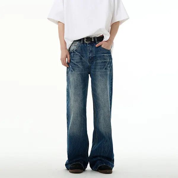 Japanese Brand Men's American retro lightning pattern loose jeans Size US 32 / EU 48 - 5 Thumbnail