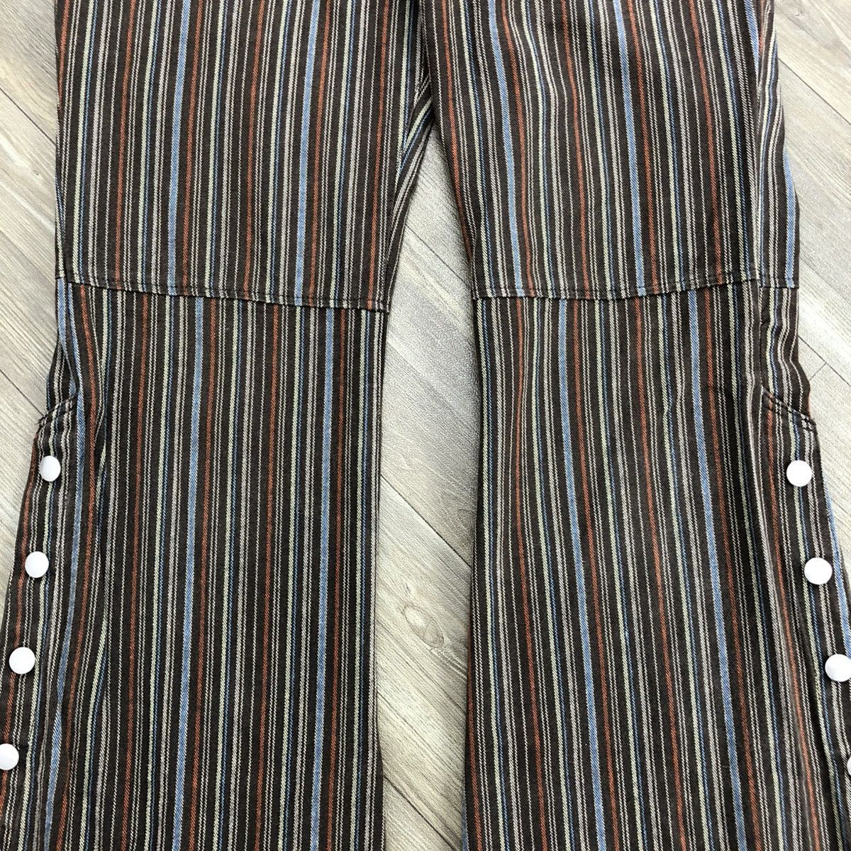 If Six Was Nine × Japanese Brand × Tornado Mart 2000s Tornado Mart Stripped Line Button GOA LGB Flared Jeans Size US 31 - 5 Thumbnail