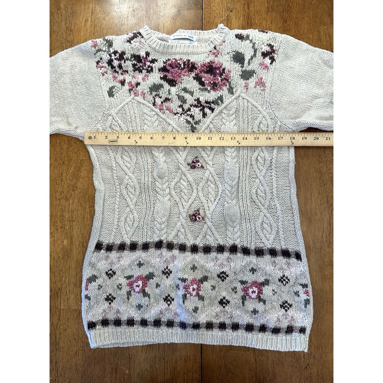 Vintage VINTAGE Chrysantheme Sweater M Floral Embroidered Women 90s Tan Knit Pullover Medium Size M / US 6-8 / IT 42-44 - 5 Thumbnail