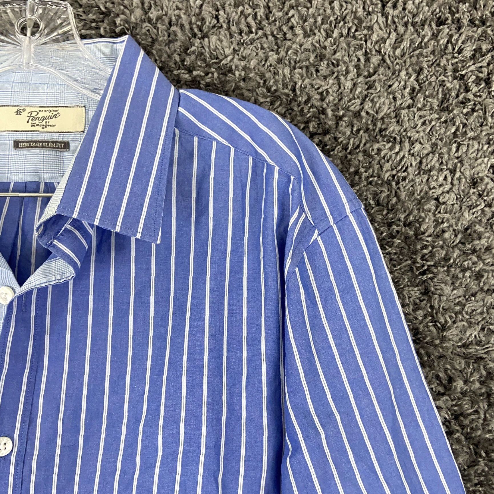 Original Penguin VINTAGE Original Penguin Dress Shirt Mens 16.5 37/36 Regular Long Sleeve Purple Stripe Button-Up Modern Brand-Patterned Shirt 16.5 Mens Size 42R - 4 Thumbnail