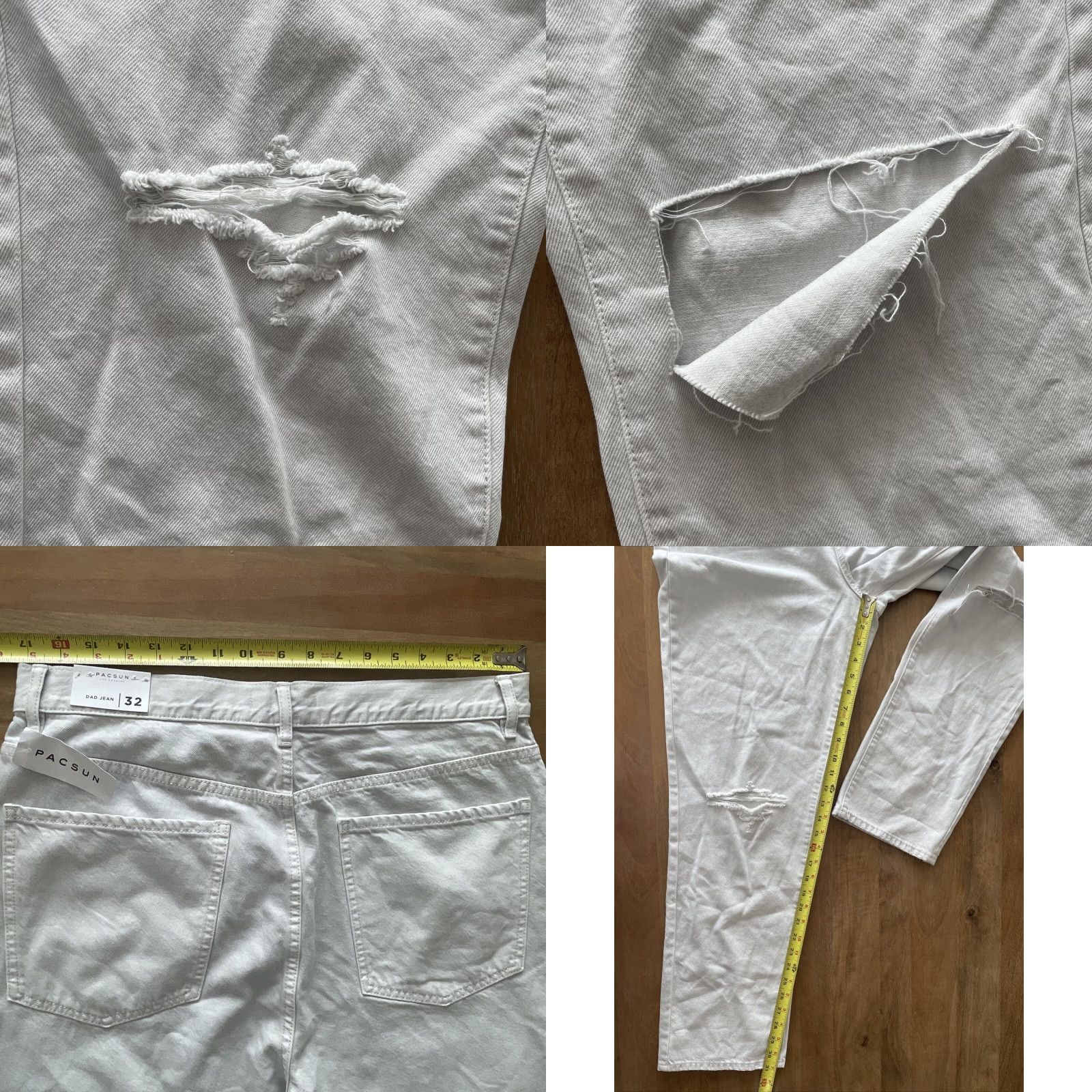 Pacsun Pacsun Denim Dad Jeans Womens 32 Jeans Distressed Relaxed Button Fly White 100% Cotton Baggy 80s 90s Hip Hop Punk Retro Womens Size 24" / US 00 / IT 34 - 8 Thumbnail