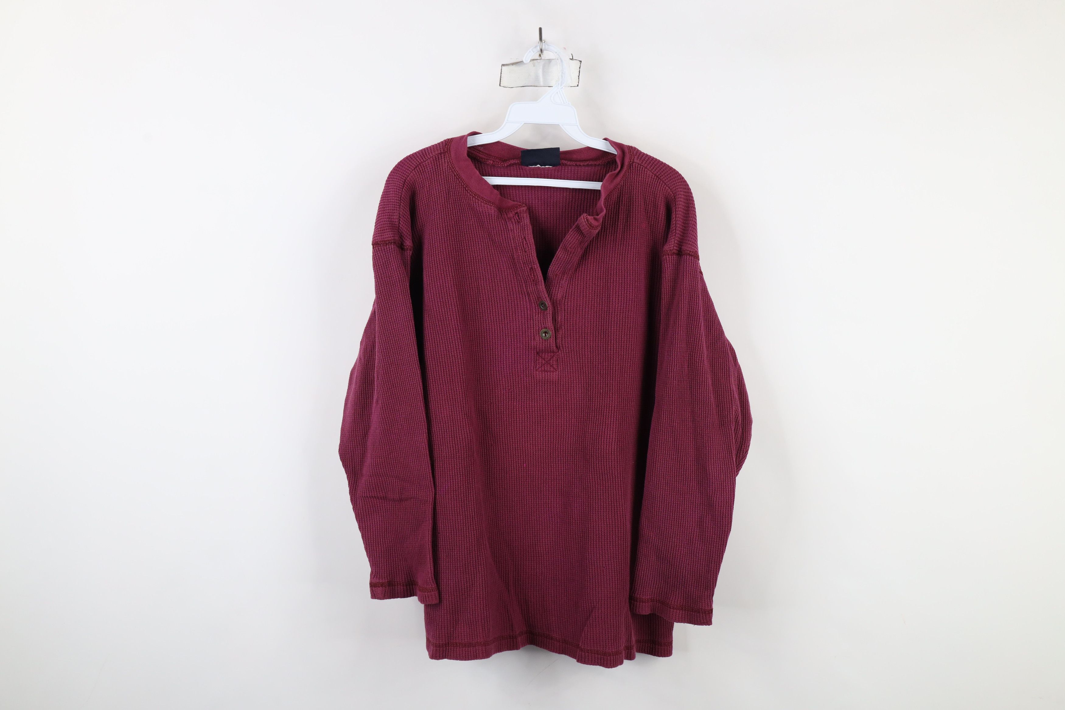 Vintage Vintage 90s Streetwear Waffle Knit Henley T-Shirt Red Size XL / US 12-14 / IT 48-50 - 1 Thumbnail