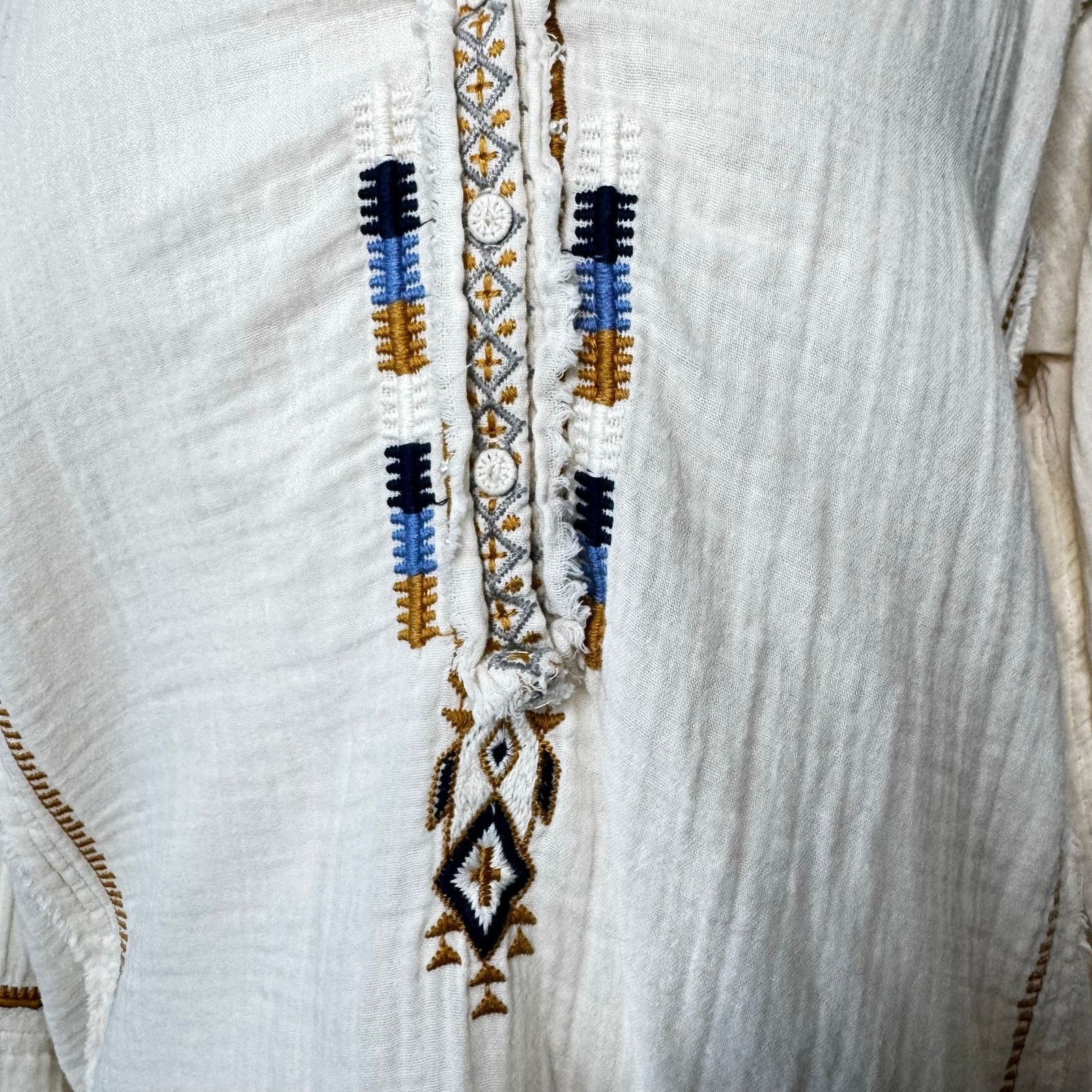 Johnny Was JOHNNY WAS Mars Cotton Gauze Embroidered and Beaded Blouse Size XS / US 0-2 / IT 36-38 - 6 Thumbnail