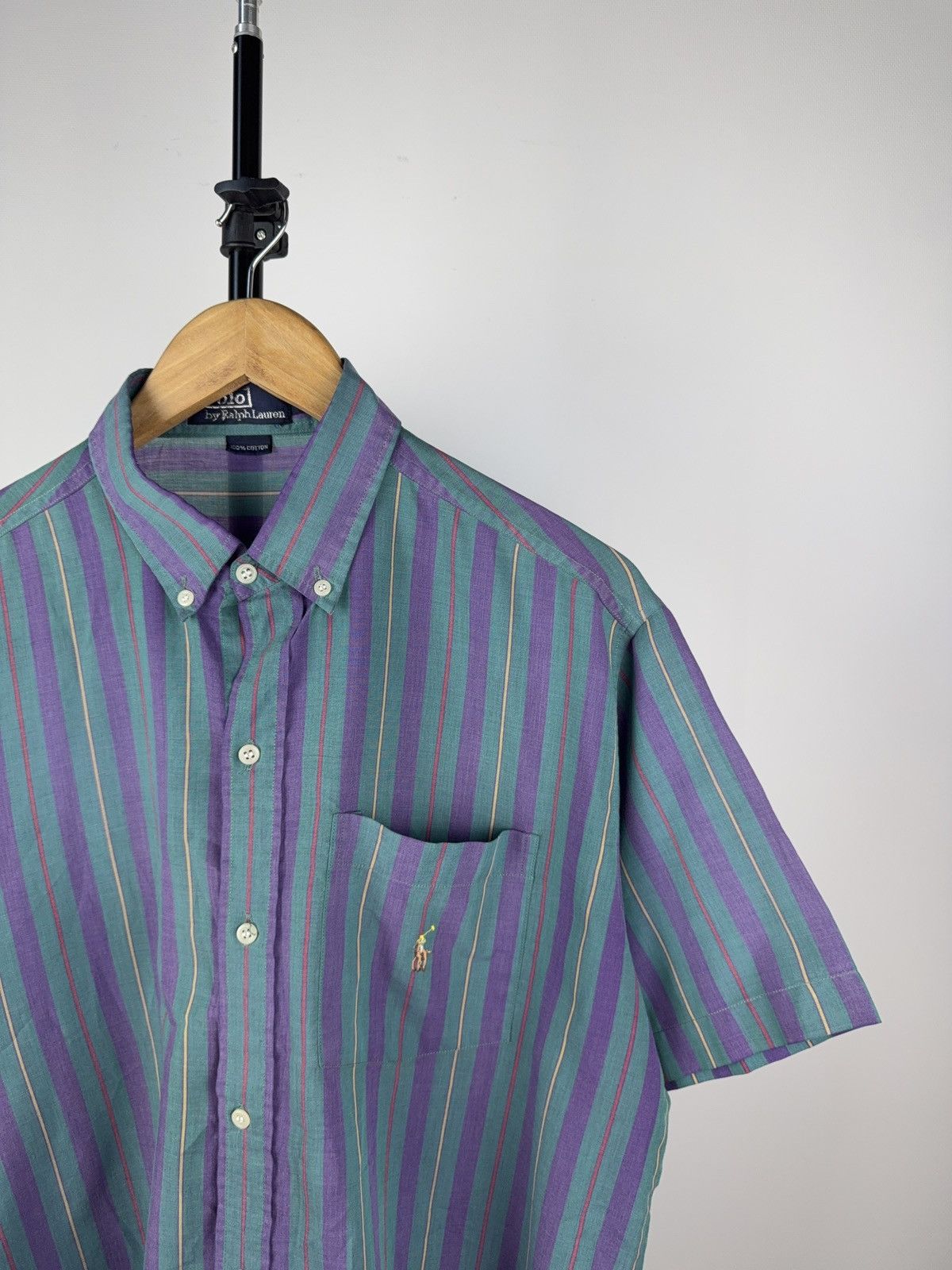 Polo Ralph Lauren × Ralph Lauren × Vintage Vintage 90s Polo Ralph Lauren Striped Short Sleeve Shirt Size US L / EU 52-54 / 3 - 2 Thumbnail