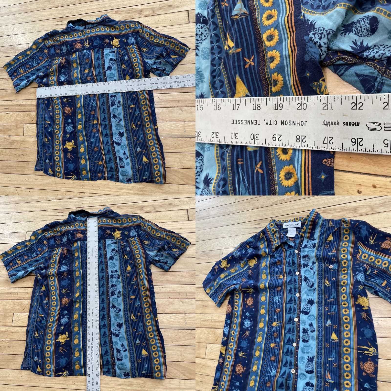 Vintage Irvine Park Button Shirt Men L Stripe Blue Sunflowers Pineapple Turtle Sail Boats Beach Hawaiian Size US L / EU 52-54 / 3 - 8 Thumbnail