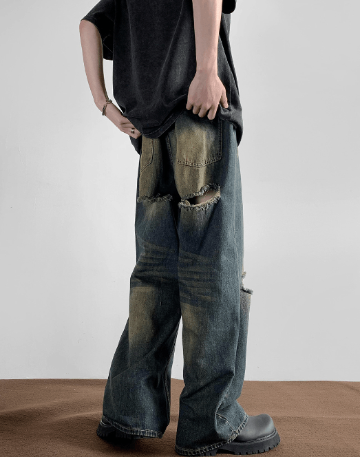 Japanese Brand × Jean Men's American retro distressed loose casual ripped jeans Size US 32 / EU 48 - 5 Thumbnail