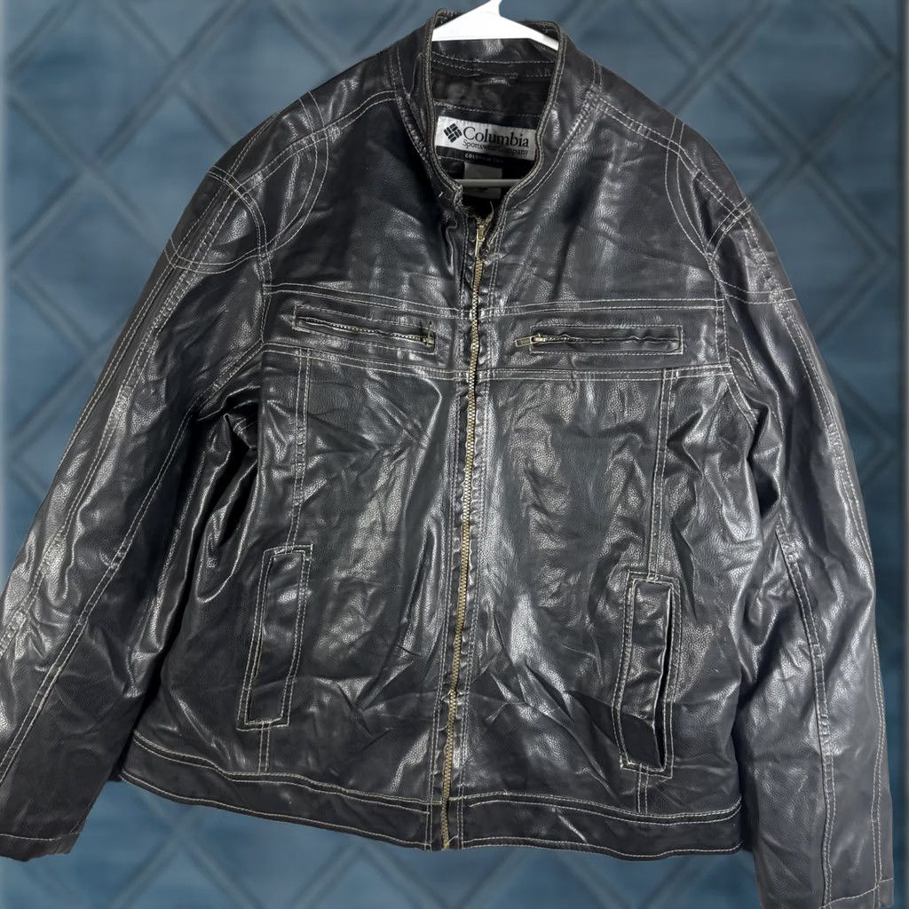Vintage Columbia Jacket Mens XL Black Faux Leather Moto Full Zip Biker Casual Pockets Size US XL / EU 56 / 4 - 1 Thumbnail