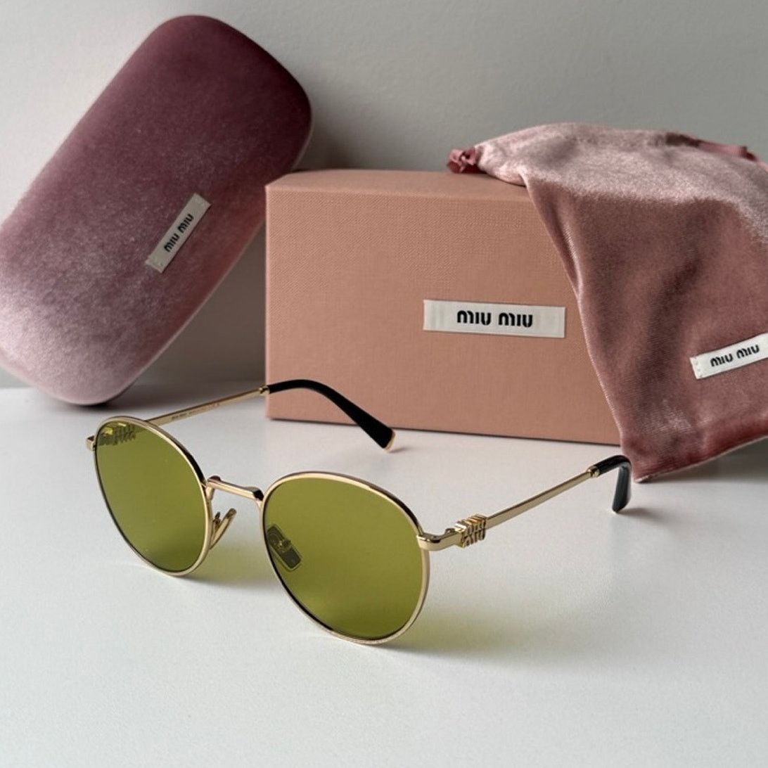 NEW Miu Miu MU55ZS Gold Green Tinted Metal Sunglasses $548