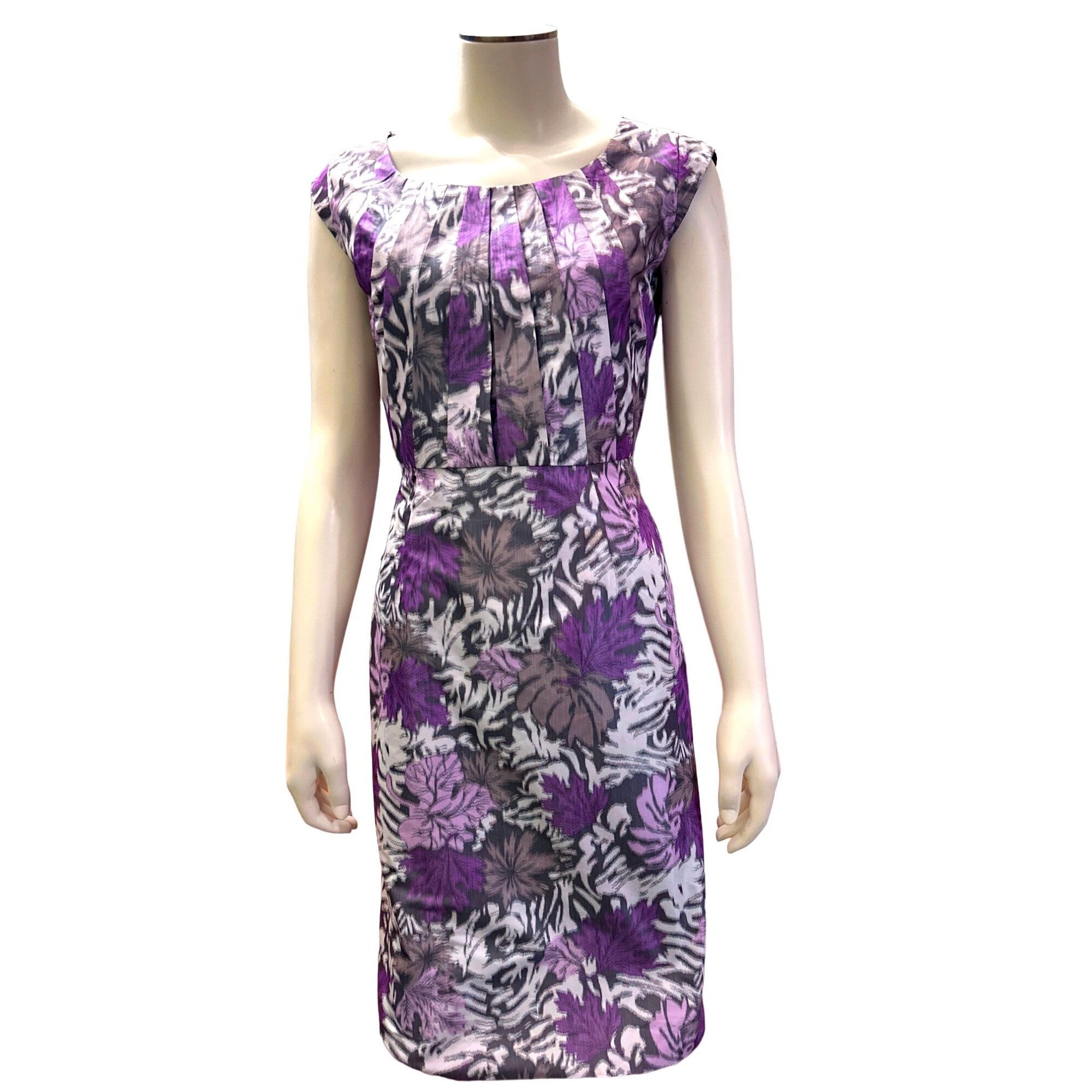 Other Alex Marie Purple Gray Floral Sleeveless Sheath Dress Pleate Size XS / US 0-2 / IT 36-38 - 1 Thumbnail