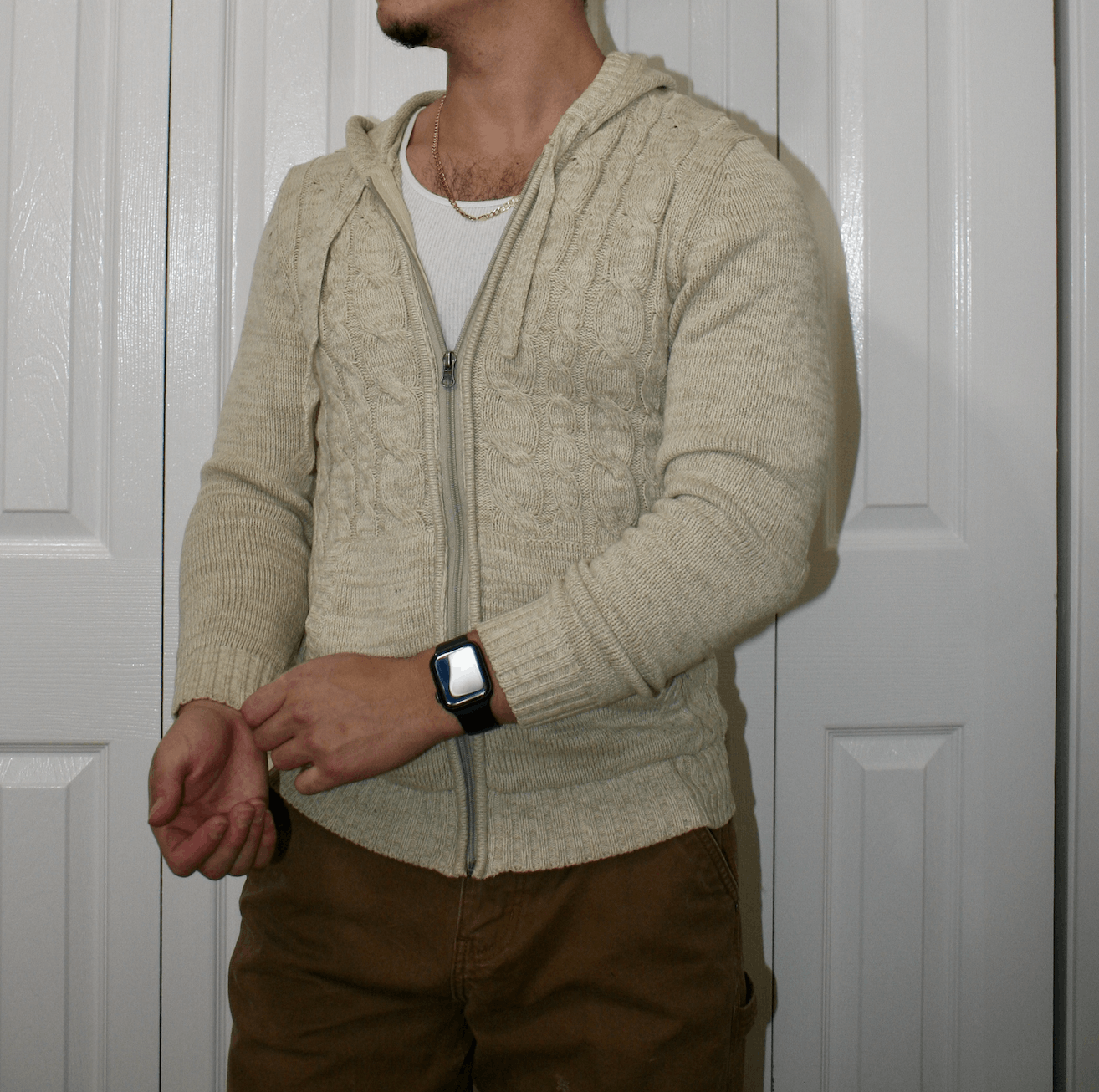 Urban Pipeline Urban Pipeline Beige Cable-Knit Zip-Up Hoodie Size US S / EU 44-46 / 1 - 2 Thumbnail