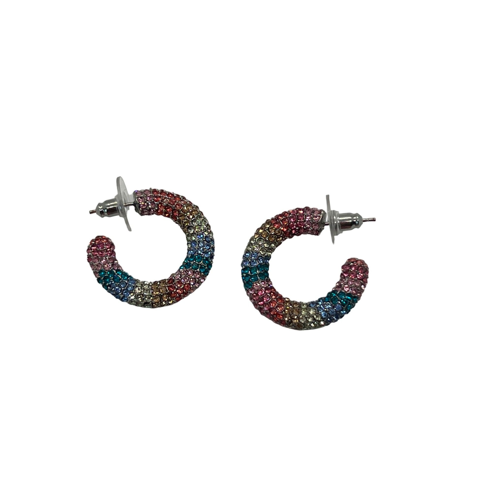 Other Sterling Silver Rainbow Pave Crystal Hoop Earrings 1" Pierce Size ONE SIZE - 1 Thumbnail