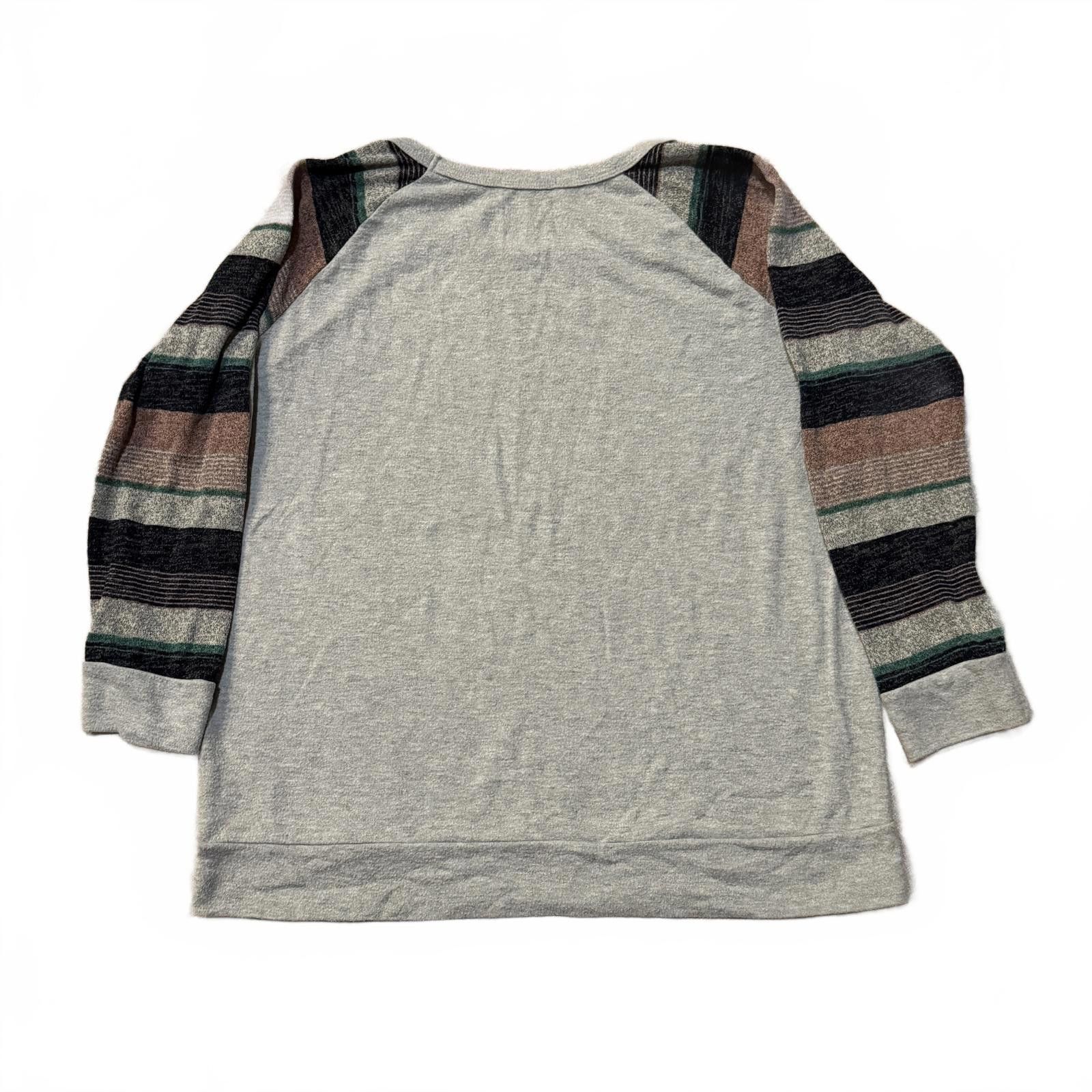Designer Pink Clover raglan stripe-sleeve knit top heather gray - XXL Size XXL / US 16-18 / IT 52-54 - 3 Thumbnail