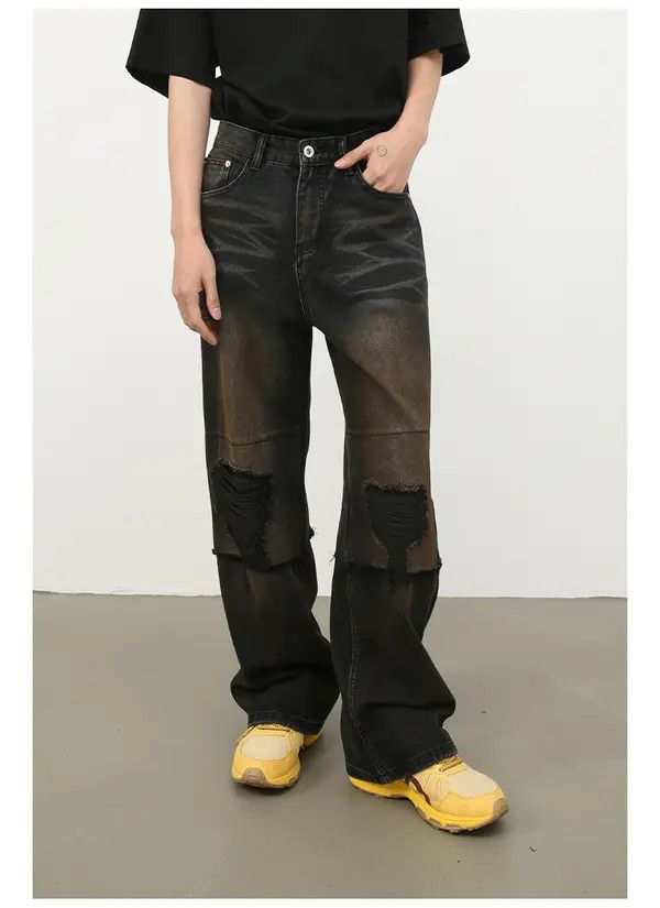 VIBE High street black American patchwork straight ripped jeans Size US 32 / EU 48 - 3 Thumbnail