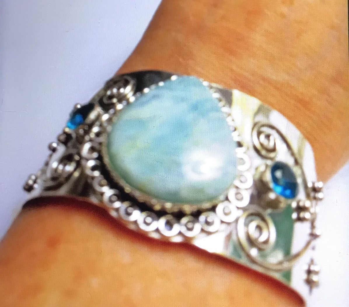image of Stampd Amazonite Aqua Apatite 925 Sterling Silver Cuff Bracelet in Green, Women's