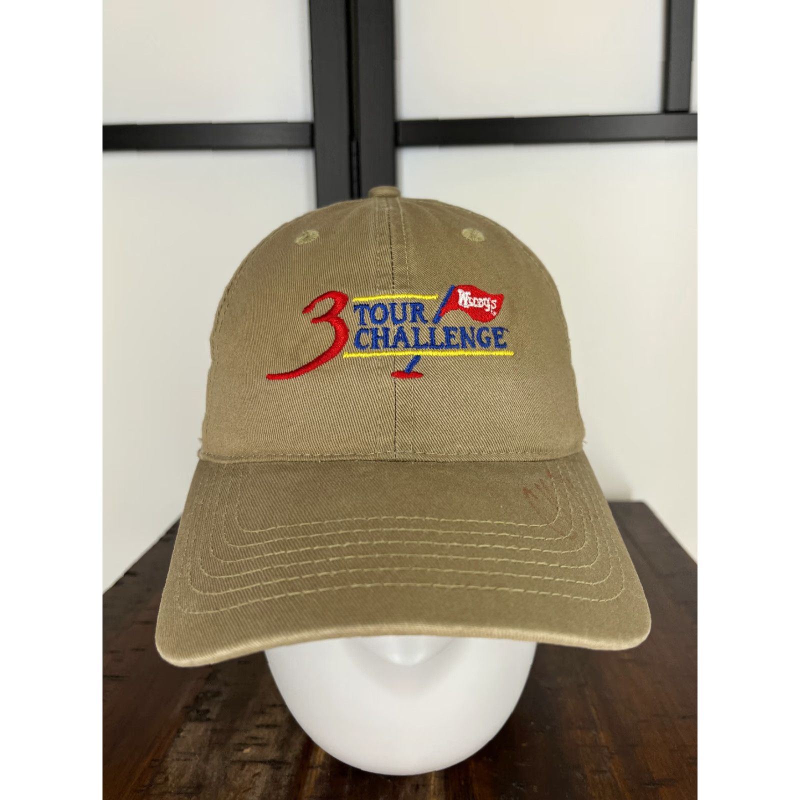 Vintage Wendy's 3-Tour Challenge Golf Tournament Hat Cap Strap Back OS Beige Cotton Size ONE SIZE - 2 Thumbnail