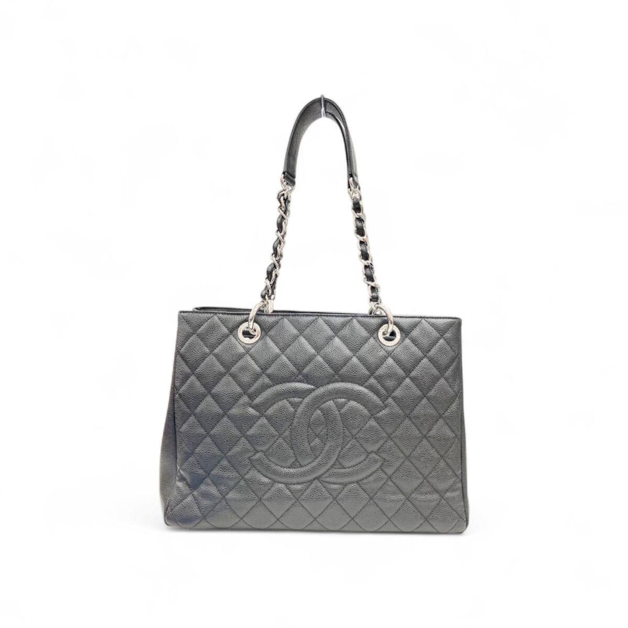 CHANEL GST Chain Tote Bag in Caviar Skin Black Grand Tote Women's