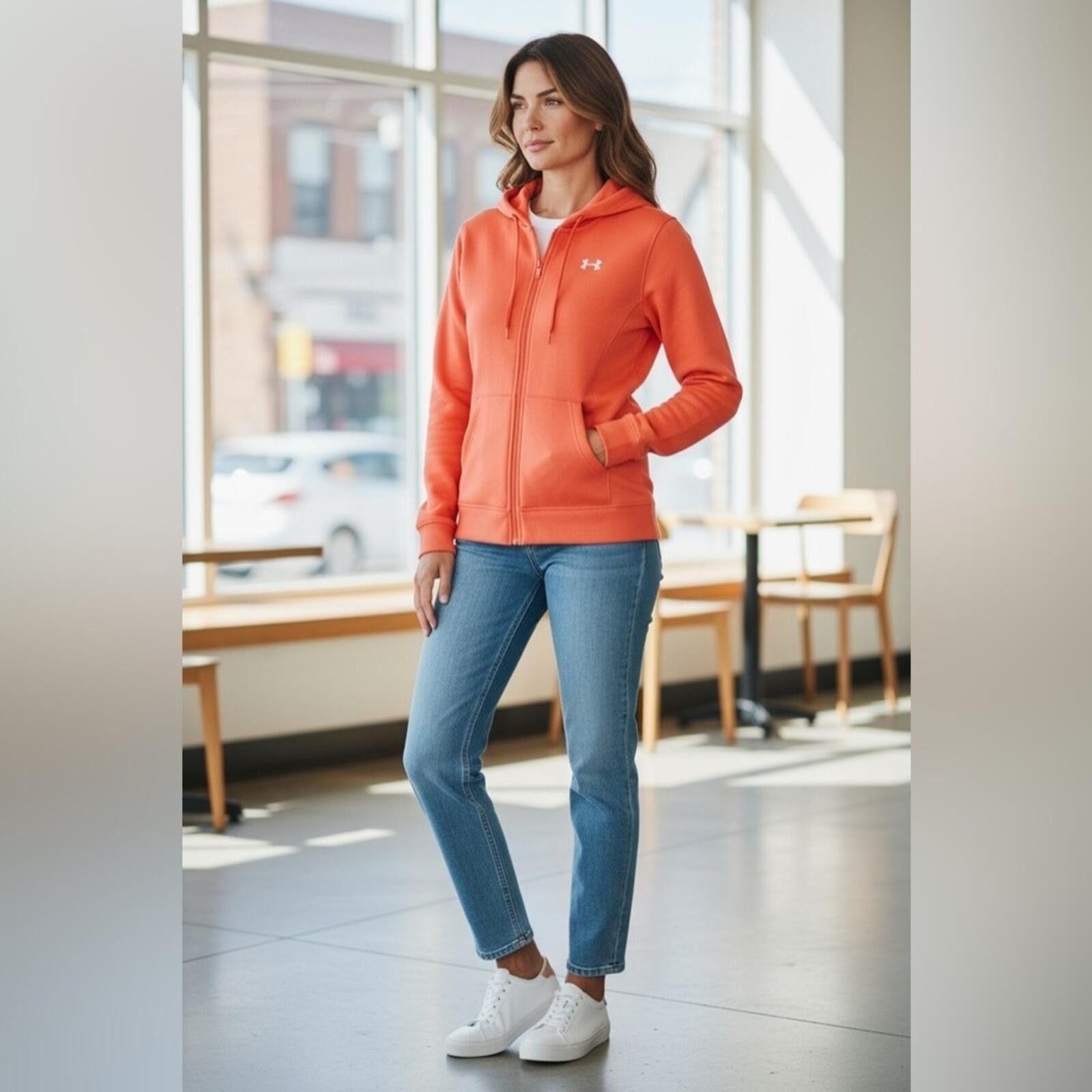 Under Armour Under Armour Orange Full-Zip Hoodie Sweatshirt Size M / US 6-8 / IT 42-44 - 1 Thumbnail
