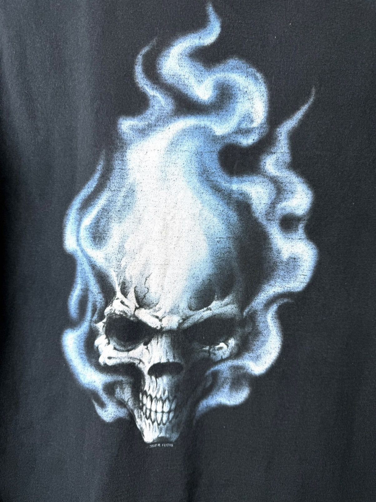 Vintage Vintage Skull In Flame T Shirt Travis Scott Liquid Blue Size US M / EU 48-50 / 2 - 2 Thumbnail