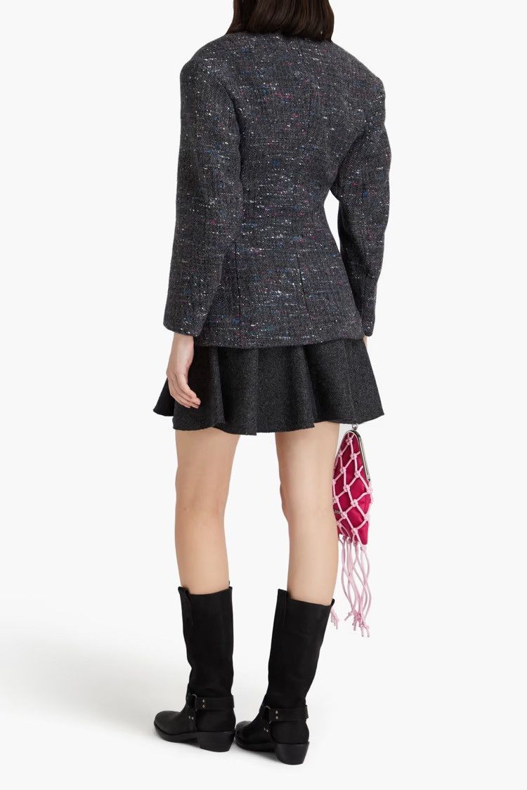 Ganni GANNI Donegal wool-blend bouclé-tweed jacket Anthracite Size XS / US 0-2 / IT 36-38 - 3 Thumbnail