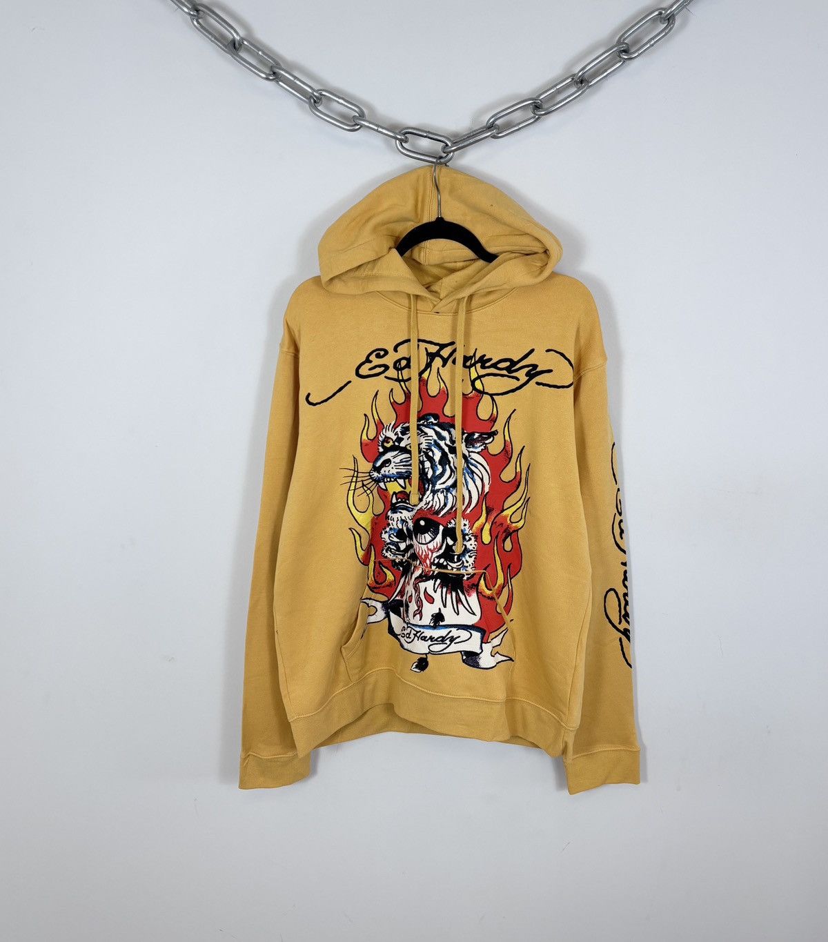 Christian Audigier Ed Hardy NWT Men’s Y2K Mustard Yellow Fire Tiger Logo Hoodie Size US XL / EU 56 / 4 - 1 Thumbnail