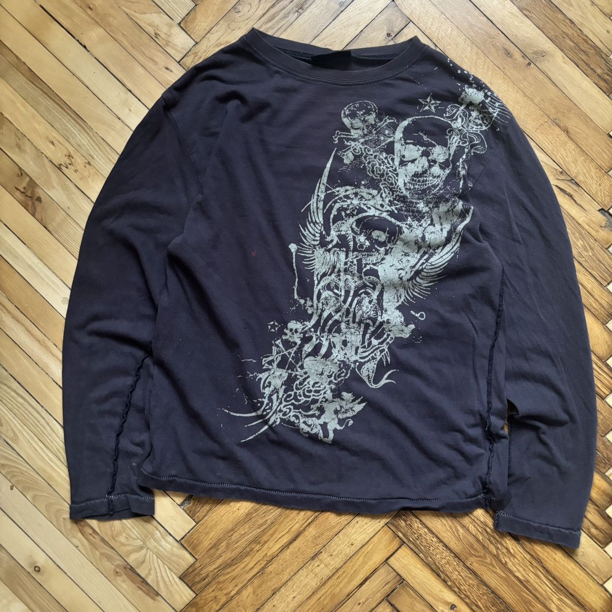 Vintage Distressed Affliction Style Skulls Long Sleeve Y2K