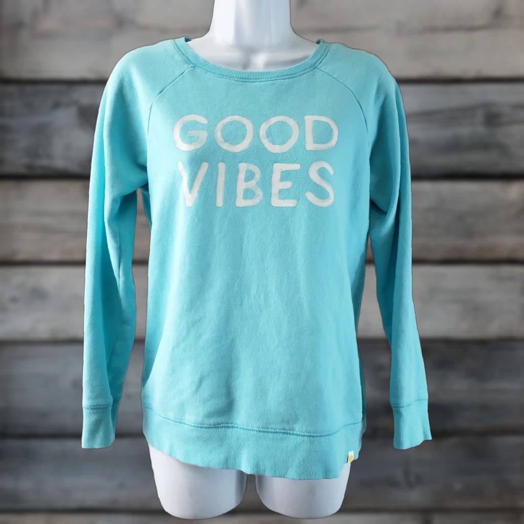 Life is Good Life is Good Womens Sweatshirt XS Blue White Good Vibes Pullover Long Sleeve Regular Size XS Womens Pullover Sweatshirt Size XS / US 0-2 / IT 36-38 - 1 Thumbnail