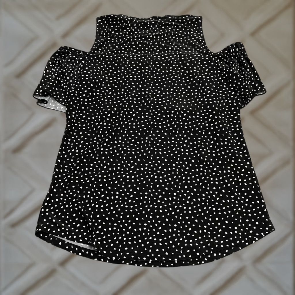 Ford Shannon Ford Blouse Shirt Womens Medium Black White Polka Dot Cold Shoulder Sleeve Casual Knit VINTAGE: No Size M / US 6-8 / IT 42-44 - 1 Thumbnail