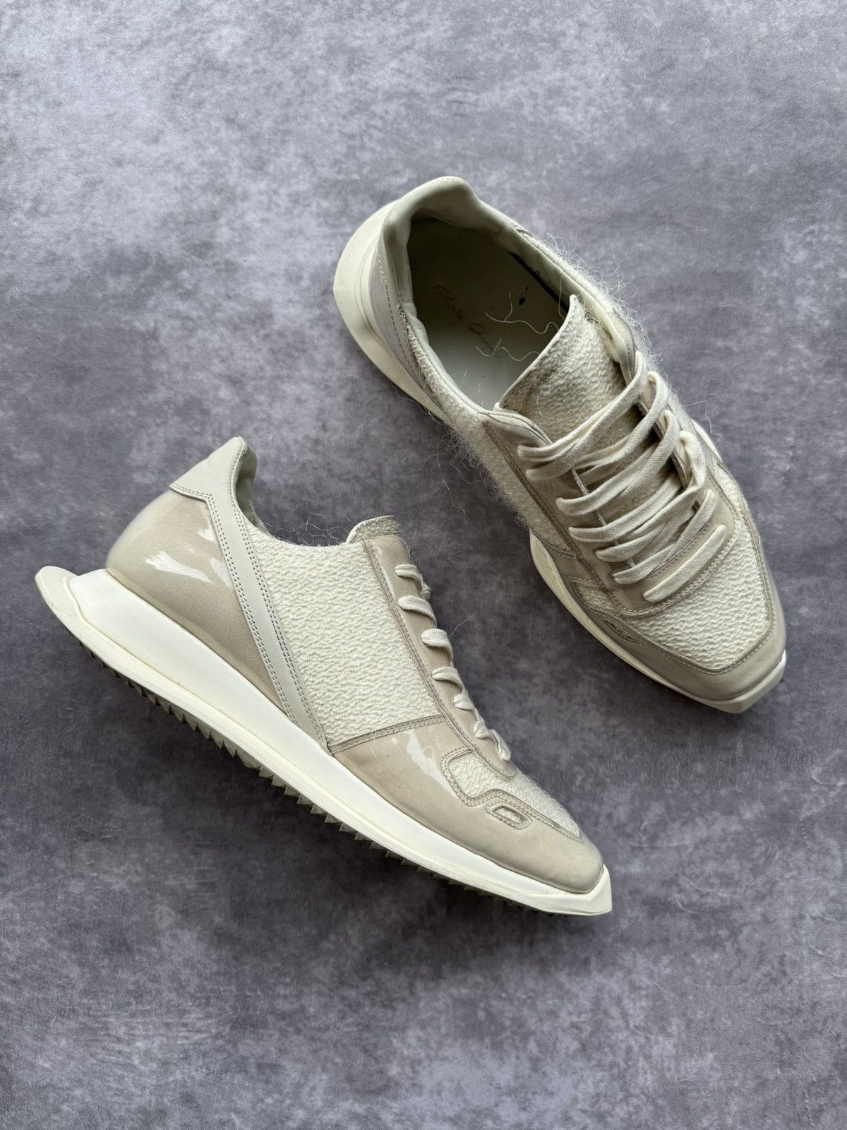 Rick Owens Dirt S/S18 Plastic Shearling Runner Sneakers