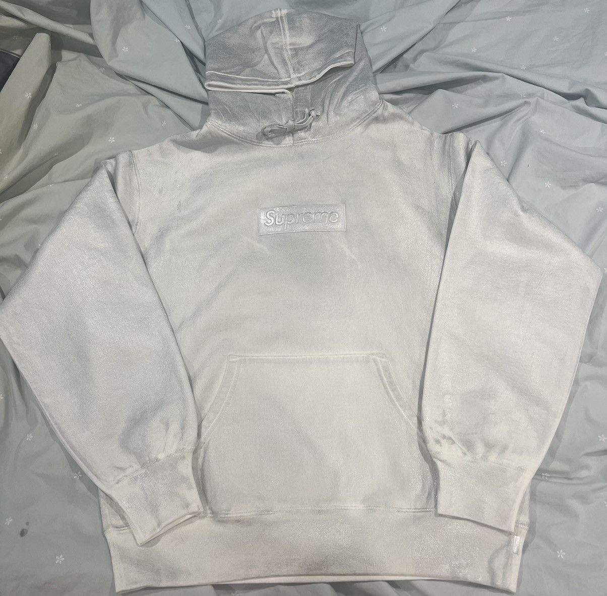 image of Mm6 Maison Margiela Foil Box Logo Hoodie in White, Men's (Size Small)