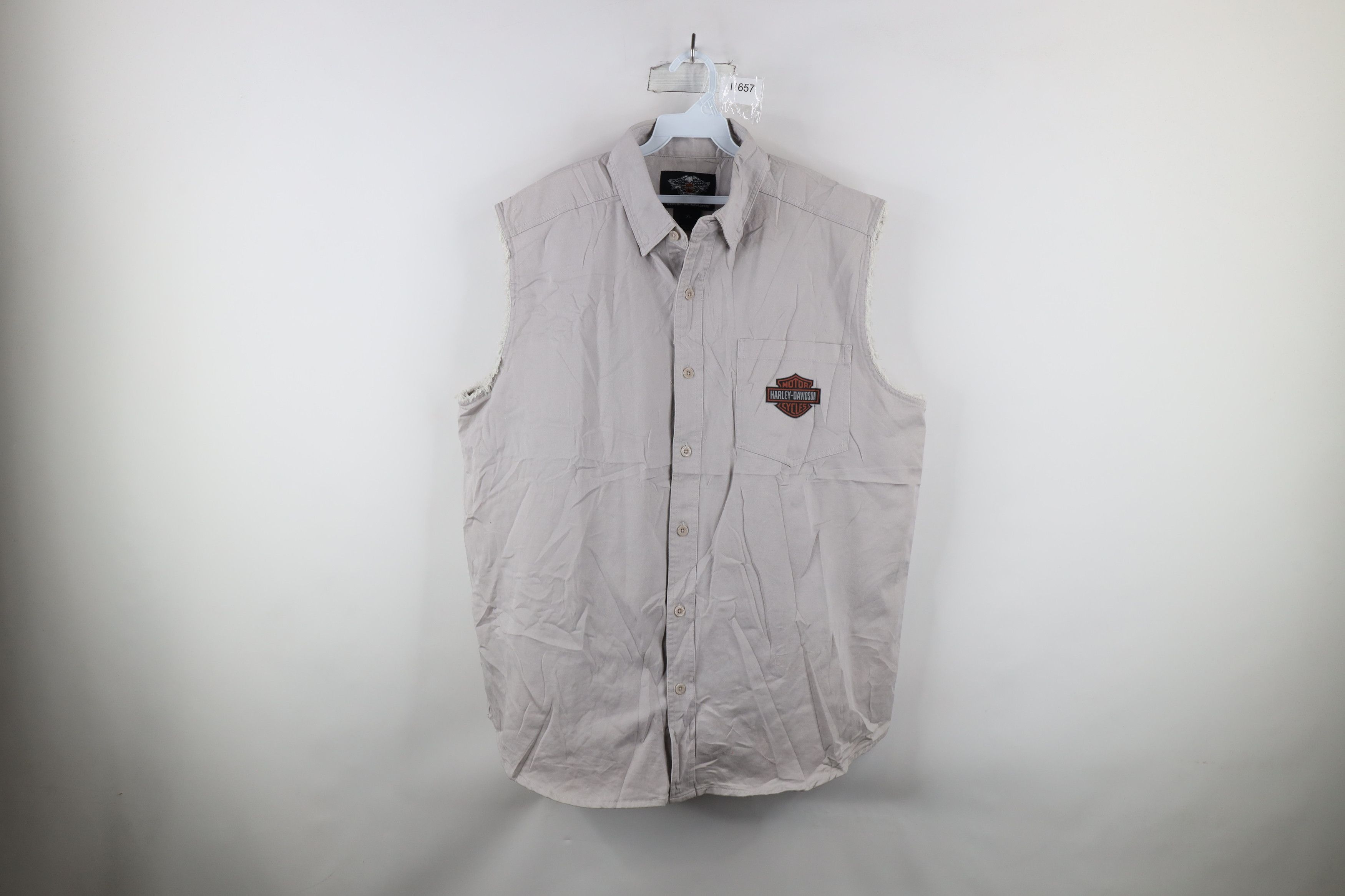 Harley Davidson × Vintage Vintage Harley Davidson Logo Cut Off Collared Button Shirt Size US XL / EU 56 / 4 - 1 Thumbnail