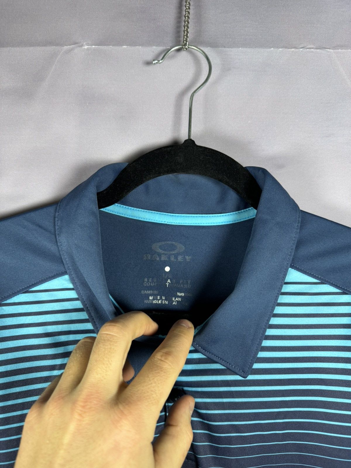 Oakley × Vintage Vintage Oakley Center Logo Stripped Blue Men’s Polo Shirt Size US L / EU 52-54 / 3 - 6 Thumbnail