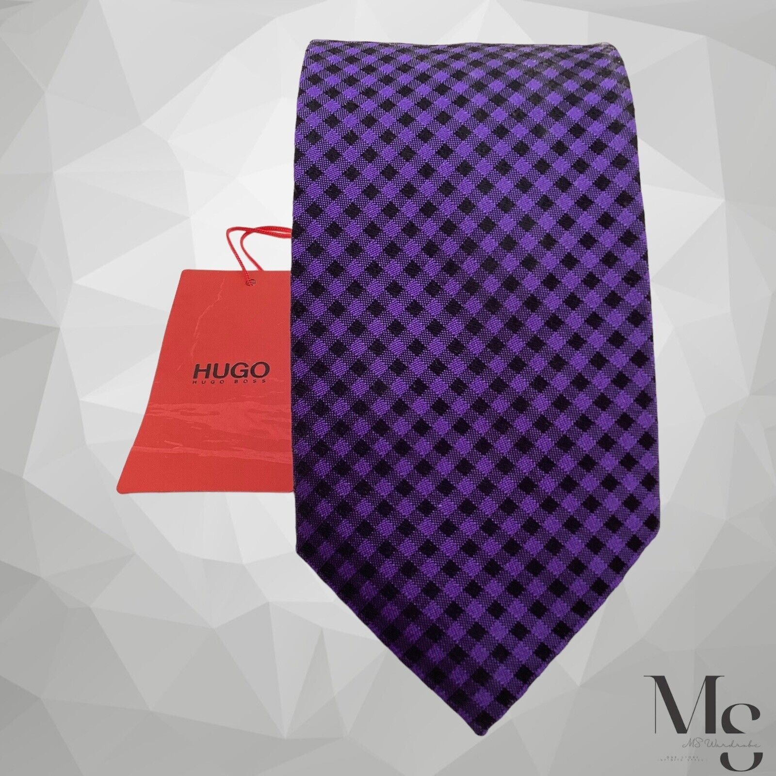 Hugo Boss BOSS HUGO BOSS Red Tag Purple Plaids & Checks Silk Tie Made Size ONE SIZE - 4 Thumbnail