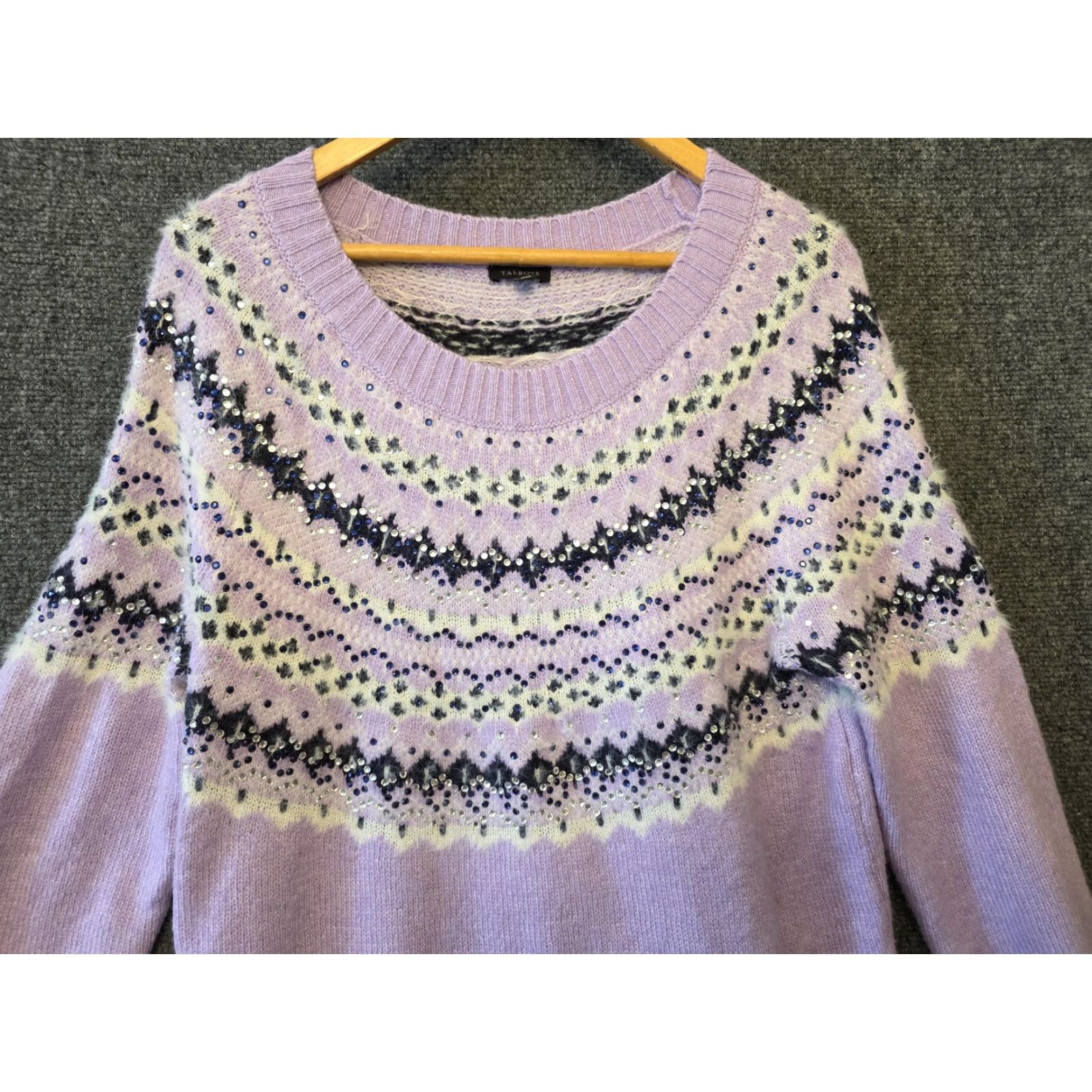 Talbots Talbots Sweater Womens Large Purple Fair Isle Rhinestone Knit Pullover Size L / US 10 / IT 46 - 3 Thumbnail
