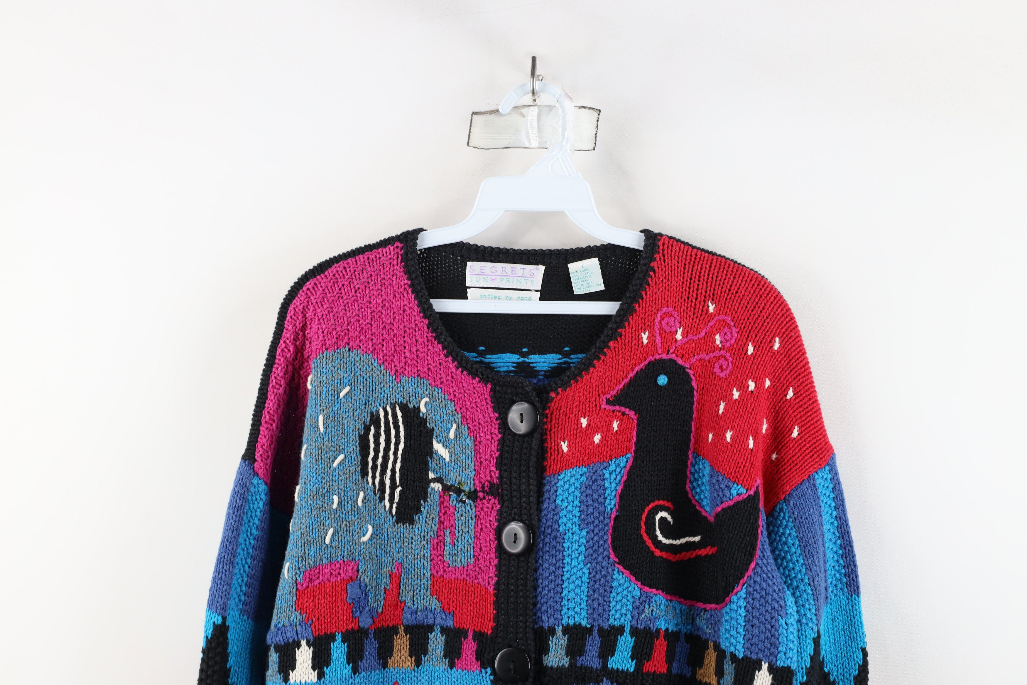 Vintage Vintage 90s Streetwear Animal Hand Knit Cardigan Sweater Size L / US 10 / IT 46 - 2 Thumbnail