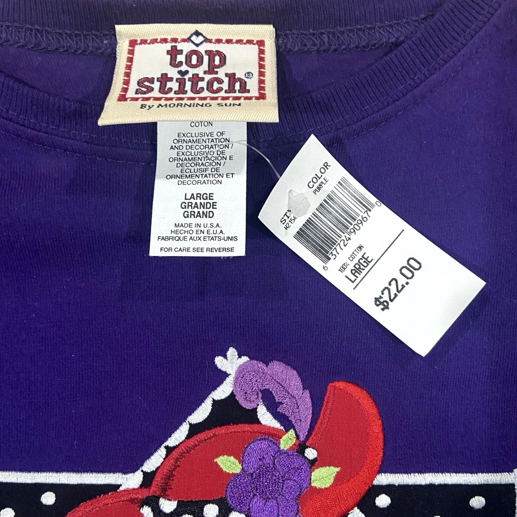 Hanes VINTAGE 90s Embroidered Hat Purple Shirt L Mens Hanes NWT Top Stitch Cat Size US L / EU 52-54 / 3 - 3 Thumbnail