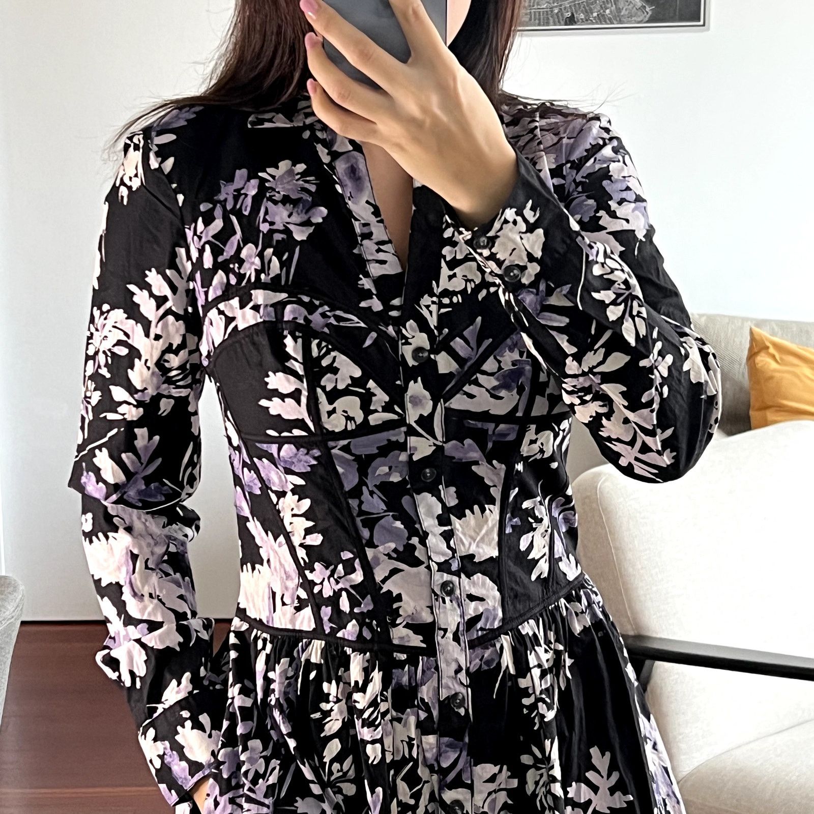 Anthropologie Anthropologie Purple Black Floral Corset dress Size S / US 4 / IT 40 - 2 Thumbnail