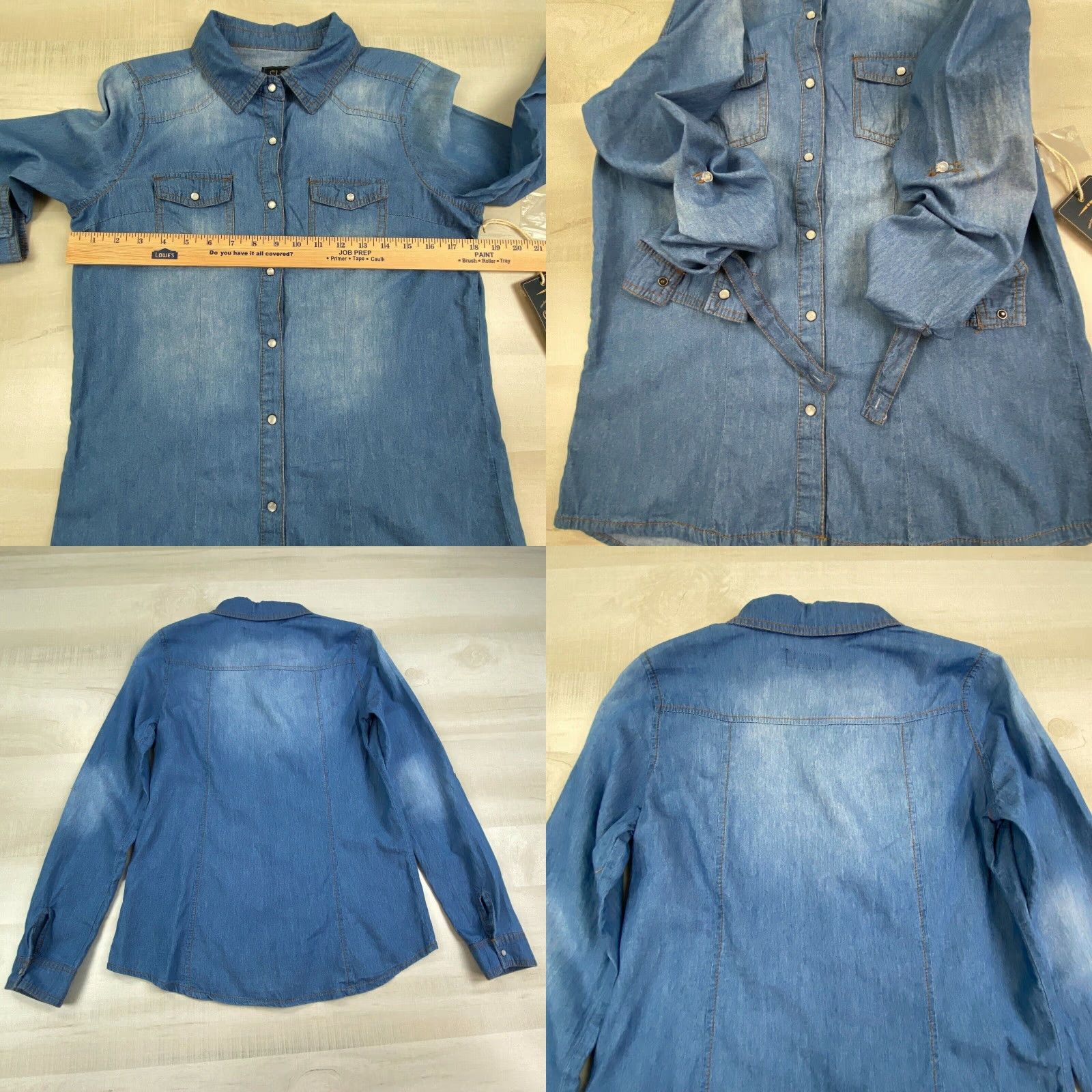Vintage Ci Sono Womens Blue Chambray Button Up Shirt Small Western Roll Tab Sleeves Size S / US 4 / IT 40 - 8 Thumbnail